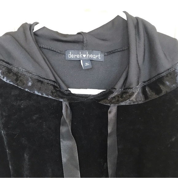 Derek Heart Hoodie SzL Velour/Cotton Contrast Ribbon Drawstring Cropped Lt Weigh - Picture 6 of 6
